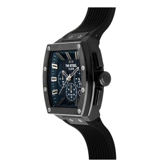 TW Steel TW Steel Horloge T04 Staal Rechthoekige Kast met Zwarte Plating Quartz Chronograaf en met Rubberen Band met Vouwsluiting