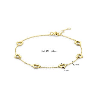 The House Of Blinckers THOB Armband 40.31022  6 Hartjes 14k Geelgoud 6,5mm 16,5-18,5cm