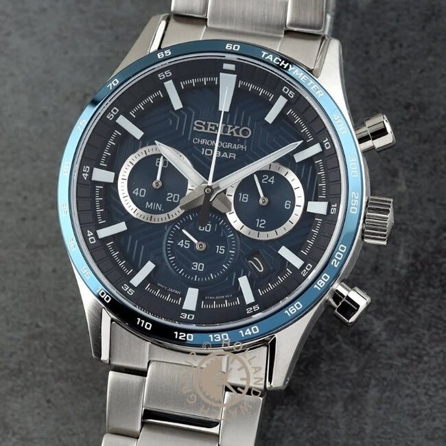 Seiko Seiko Horloge SSB445P1 Staal Chronogaaf Saffierglas Blauwe Wijzerplaat met Stalen Band 41.5mm
