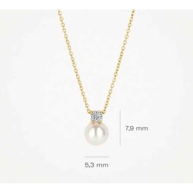 Blush Blush Collier 3163YPW 14k Geelgoud met Parel en Zirkonia Hanger 42cm