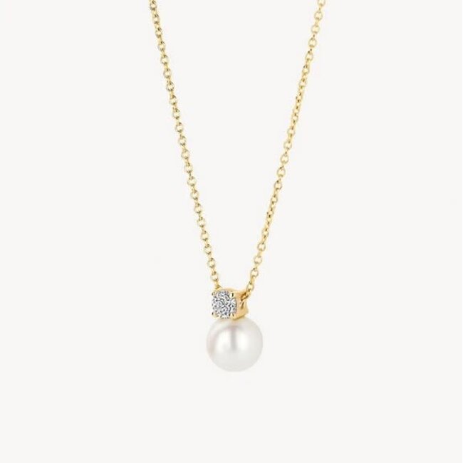 Blush Blush Collier 3163YPW 14k Geelgoud met Parel en Zirkonia Hanger 42cm