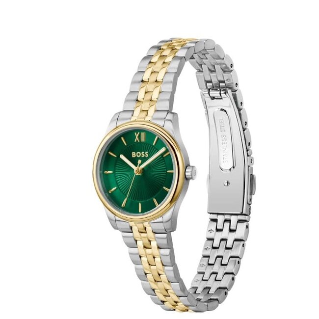 BOSS Boss Horloge HB1502841 Staal Goudkleurig Quartz met Groene Wijzerplaat 25mm