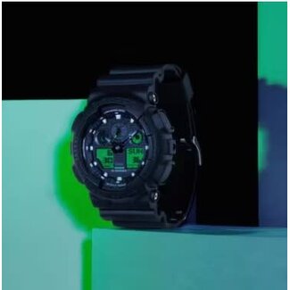 Casio G-Shock Casio G-Shock Horloge GA-100BEG-1AER Black Electro Green Analoog Digitaal Zwart 50mm