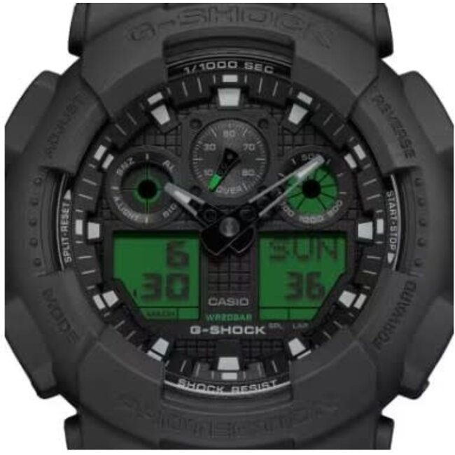 Casio G-Shock Casio G-Shock Horloge GA-100BEG-1AER Black Electro Green Analoog Digitaal Zwart 50mm