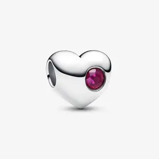 Pandora Pandora Bedel 794161C07 Zilver Hart Bordeaux Rood Juli Geboortesteen
