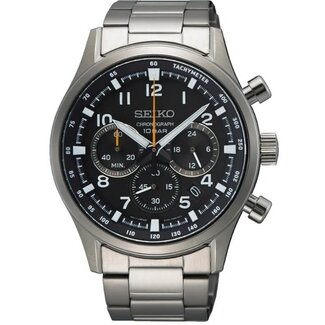 Seiko Seiko Horloge SSB447P1 Staal Quartz Chronograaf met Zwarte Wijzerplaat 43MM