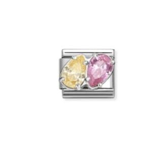 Nomination Nomination Schakel 330329-17 Composable Classic met 18k Geelgouden Geel/Roze Dubbele Druppel