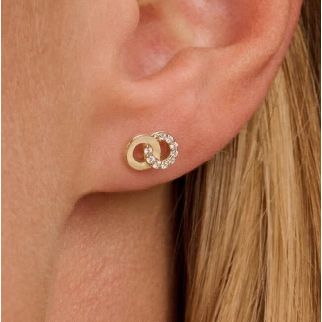 Blush Blush Oorbellen 7397YZI 14k Geelgoud 2 Circle met Zirkonia 5.1mm x 7.5mm