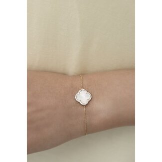 Morganne Bello Morganne Bello Armband 3072YB11D Lumiere 18k Geelgoud met Mother of Pearl en 0,13crt GVS Diamant  14-17cm