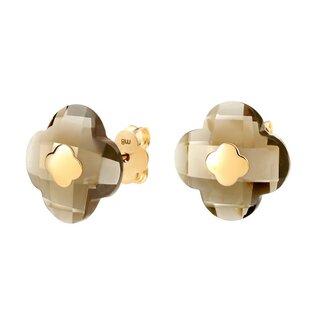 Morganne Bello Morganne Bello Oorbellen 3019YB120 Studs 18k Geelgoud Smoky Quartz Clover 10mm