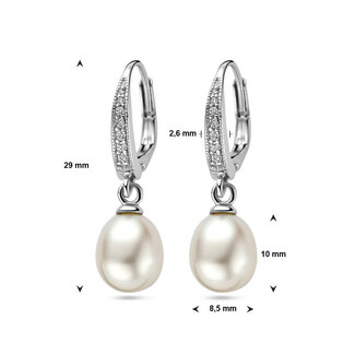 Blinckers Jewellery Huiscollectie BJ Oorbellen 13.43107 Zilver met Parel en Zirkonia met Brisurhaak 29mm