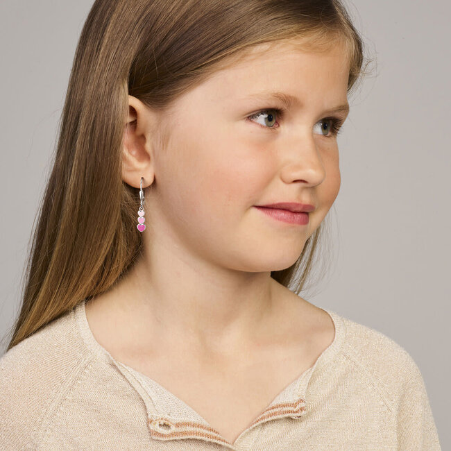 Blinckers Jewellery Huiscollectie BJ Oorbellen 13.43115 Zilver Emaille Hartjes met Brisurhaak 25mm