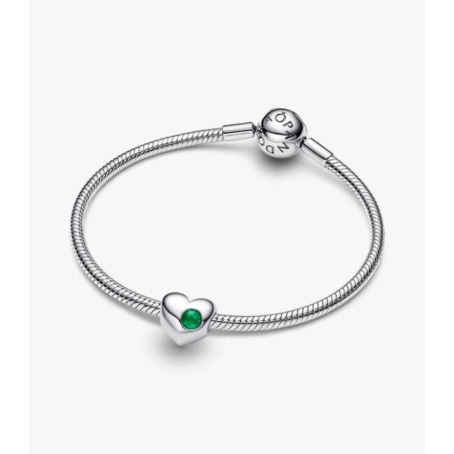 Pandora Pandora Bedel 794161C05 Zilver Graveerbaar Bol Hart met Groen Kristal