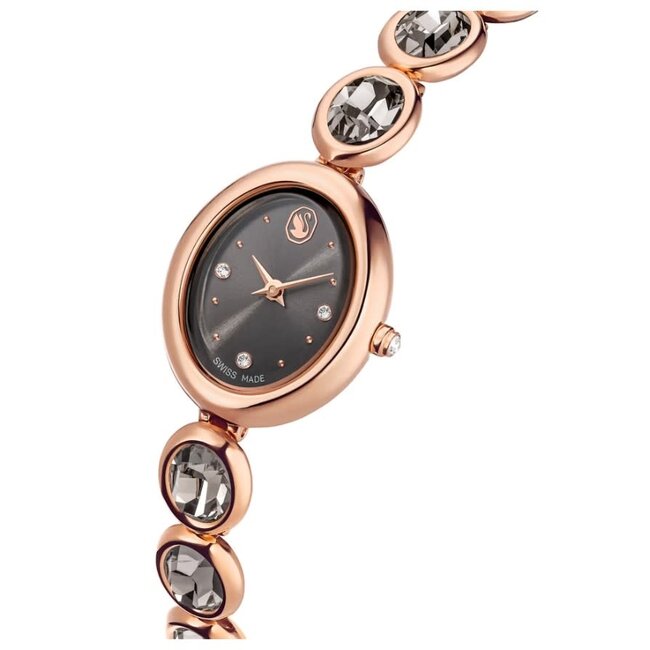 Swarovski Swarovski Horloge 5754814 Imber Ovaal Swiss Made Rosekleurig Staal met Zwarte Wijzerplaat met Zwarte Kristal 25x21mm