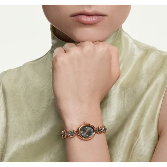 Swarovski Swarovski Horloge 5754814 Imber Ovaal Swiss Made Rosekleurig Staal met Zwarte Wijzerplaat met Zwarte Kristal 25x21mm