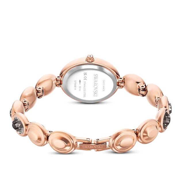 Swarovski Swarovski Horloge 5754814 Imber Ovaal Swiss Made Rosekleurig Staal met Zwarte Wijzerplaat met Zwarte Kristal 25x21mm
