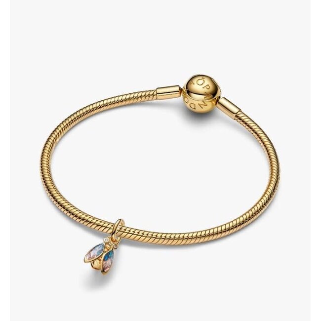 Pandora Pandora Bedel 764490C01 Zilver 14k Geelgouden Plating Cicada met Glitter Blauw en Zirkonia