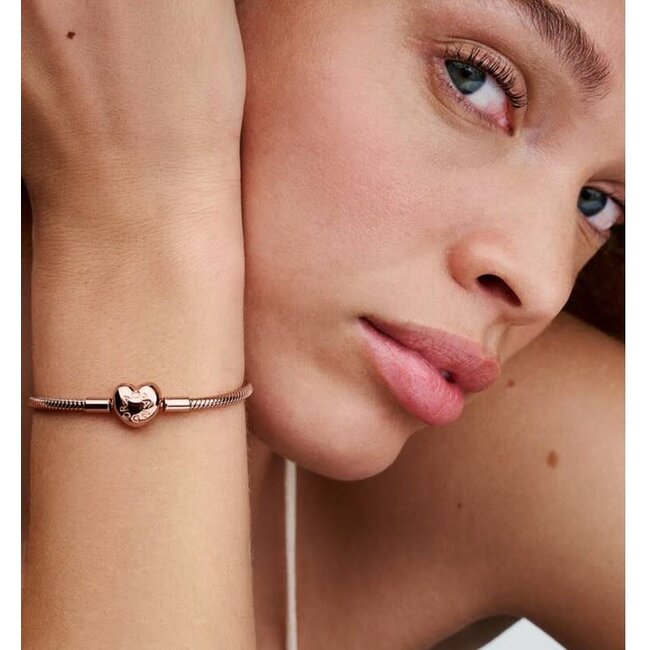 Pandora Pandora Armband 583050C00-18 Zilver met 14k Rosegouden Plating met Hart Sluiting Maat 18