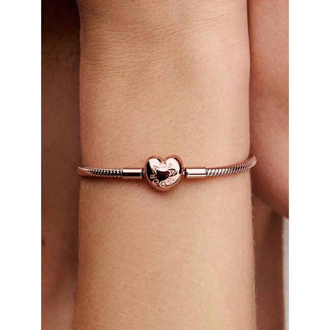 Pandora Pandora Armband 583050C00-19 Zilver met 14k Rosegouden Plating met Hart Sluiting Maat 19