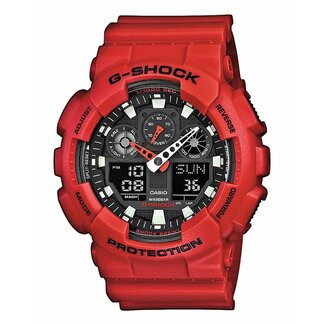 Casio G-Shock Casio G-Shock Horloge GA- 100B- 4AER Analoog met Rode Band en Zwarte Wijzerplaat 55mmWaterdichtheid 20 meter