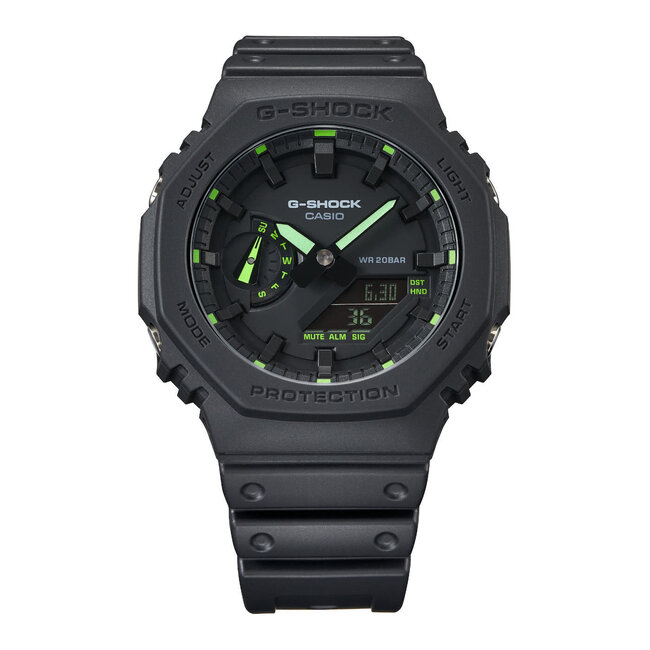 Casio G-Shock Casio G-Shock Horloge GA-2100-1A3ER Kunstof Band Digitaal Analoog Zwart/Groene Wijzerplaat Waterdichtheid 200 Meter 45,5mm