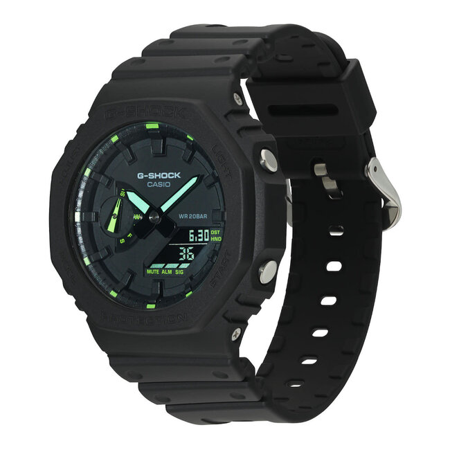 Casio G-Shock Casio G-Shock Horloge GA-2100-1A3ER Kunstof Band Digitaal Analoog Zwart/Groene Wijzerplaat Waterdichtheid 200 Meter 45,5mm