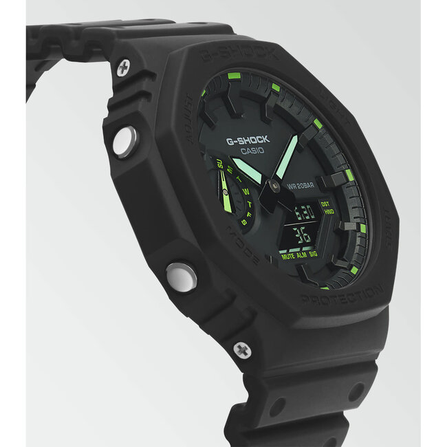 Casio G-Shock Casio G-Shock Horloge GA-2100-1A3ER Kunstof Band Digitaal Analoog Zwart/Groene Wijzerplaat Waterdichtheid 200 Meter 45,5mm
