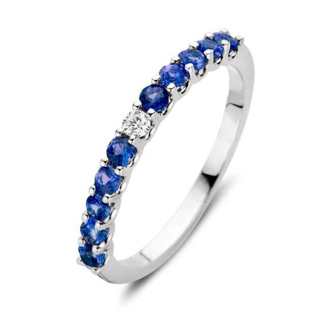 Excellent Jewelry Excellent Ring RL837440-54 18k Witgoud met 0.04crt H SI Diamant en Saffier Maat54