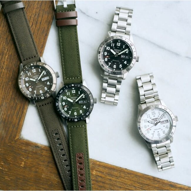 Seiko Seiko Horloge HDB009K1 5 Sport Staal Automaat 100m Waterdicht Bruin Nylon 40mm