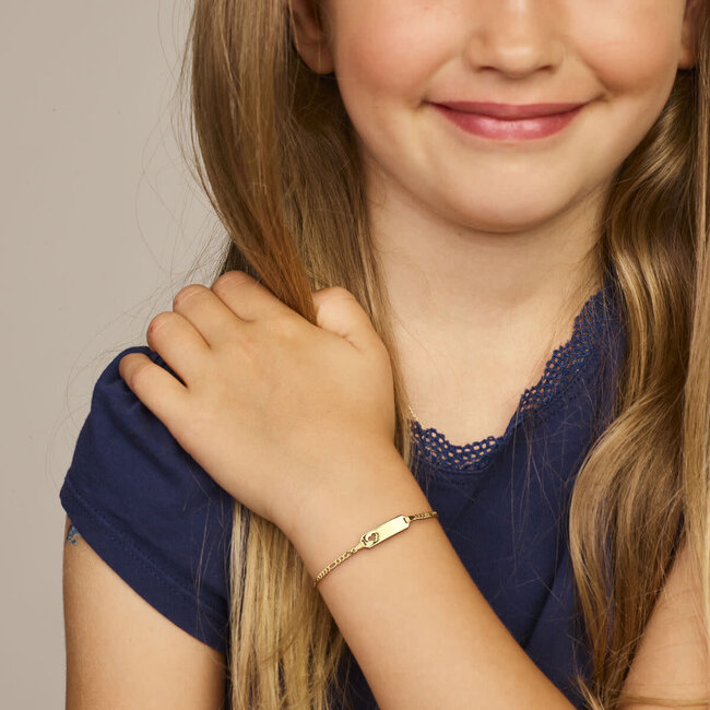 Blinckers Jewellery Huiscollectie BJ Armband 40.17329 14k Geelgoud Graveer Figaro Hart 13-15cm