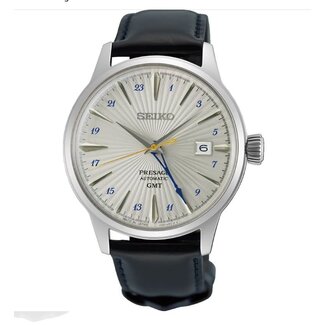 Seiko Seiko Horloge SSK049J1 Presage Cocktail Staal Automaat GMT met Leren Horlogeband 39mm