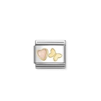 Nomination Nomination Schakel 030523-12 Composable Classic Staal met 18k Geelgouden Pink Koraal Hart en Vlinder