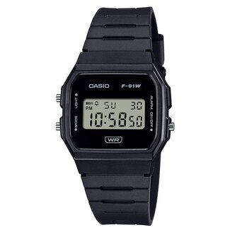 Casio G-Shock Casio Horloge F-91WB-1AEF Analoog Zwarte Band en Zwarte Wijzerplaat 33mm