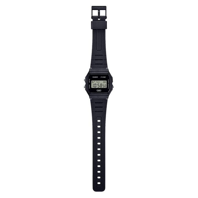 Casio G-Shock Casio Horloge F-91WB-1AEF Analoog Zwarte Band en Zwarte Wijzerplaat 33mm