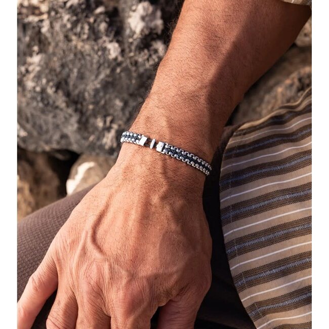 Pig & Hen Pig & Hen Armband P56-163000-M/L Catena Venetian Staal 7mm Navy Maat M/L 19cm