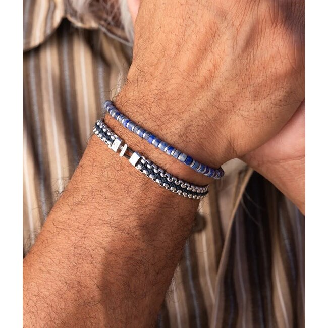 Pig & Hen Pig & Hen Armband P56-163000-M/L Catena Venetian Staal 7mm Navy Maat M/L 19cm