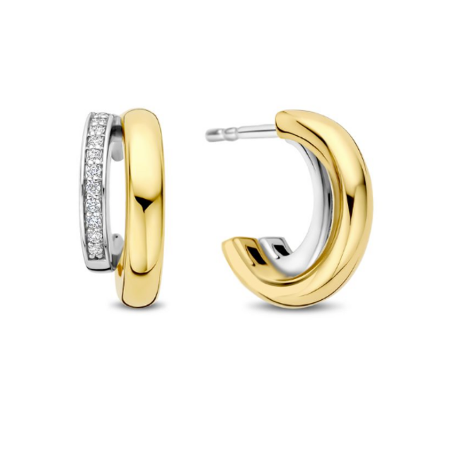 Ti Sento Milano Ti Sento Oorbellen 78035ZY Zilver met 14k Geelgouden Plating Dubbele Oorstekers met Zirkonia