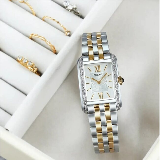 Seiko Seiko Horloge SWR093P1 Staal Bi-color Quartz 30m Waterdicht met Zirkonia 22 x 32mm