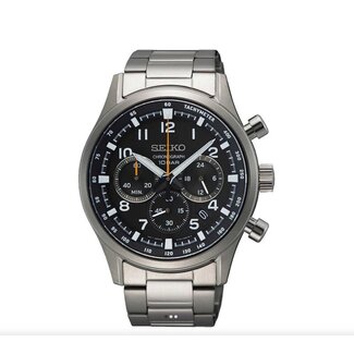 Seiko Seiko Horloge SSB447P1 Staal Quartz Chronograaf met Zwarte Wijzerplaat 43mm