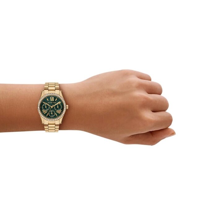 Michael Kors Michael Kors Horloge MK4924 Lexington Staal met Geelgouden Plating Quartz met Groene Wijzerplaat 100m Waterdicht 33mm