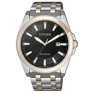 Citizen Citizen Horloge BM7109-89E Staal Bi-color Eco-drive 100m Waterdicht met Zwarte Wijzerplaat 41mm