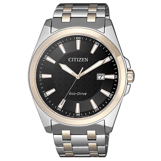 Citizen Citizen Horloge BM7109-89E Staal Bi-color Eco-drive 100m Waterdicht met Zwarte Wijzerplaat 41mm