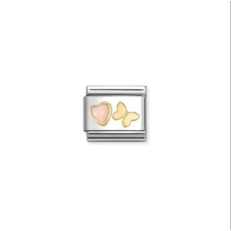 Nomination Nomination Schakel 030523-12 Composable Classic Staal met 18k Geelgouden Pink Koraal Hart en Vlinder