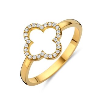 Minioro Minioro Ring 11190/54 Klaver 14k Geelgoud met 0.14crt HVS Diamant 10mm Maat 54