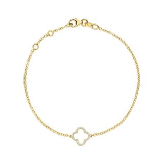 Minioro Minioro Armband 11208 Klaver 14k Geelgoud met 0.14crt HVS Diamant 10mm 15-17.5cm