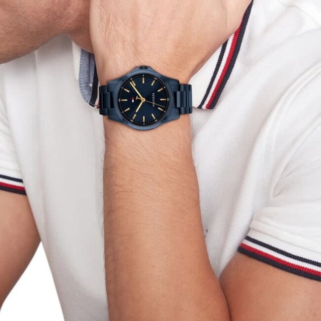 Tommy Hilfiger Tommy Hilfiger Horloge TH1710742 Bruce Staal met Blauwe Coating Quartz 43mm