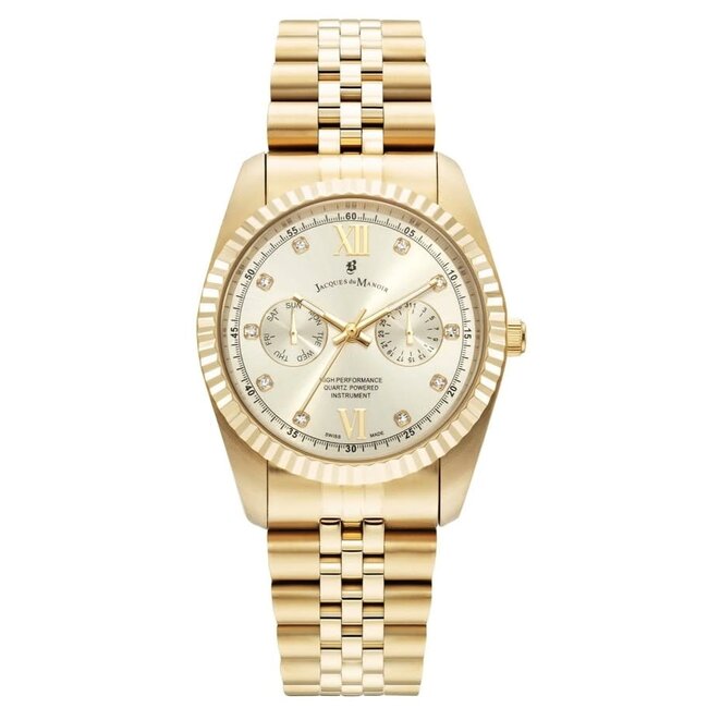 Jacques du Manoir Jacques du Manoir Horloge JWN06103 Inspiration Multifunction Staal Goudkleurig met Champagne Wijzerplaat 36.5mm