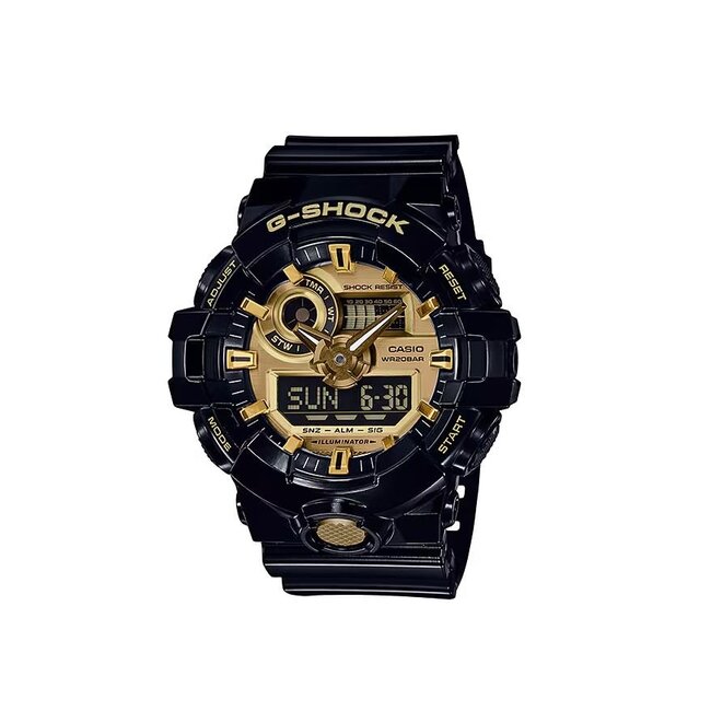 Casio G-Shock Casio G-Shock Horloge GA-710GB-1AER Kunststof Band met Kunststof Wijzerplaat met Goudkleurige Details 53mm  Waterdichtheid 200meter