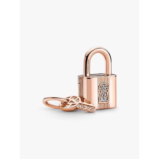 Pandora Pandora Bedel 780088C01 Zilver met Rose Plating Slotje met Sleutel