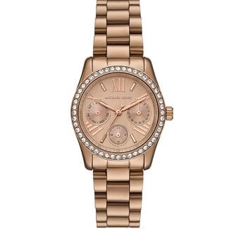 Michael Kors Michael Kors Horloge MK7631 Lexington Staal Mat Rosegoud met Rosekleurige Wijzerplaat met Zirkonia Quartz 33mm